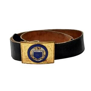 1930s Augusta US Military Academy Belt and Buckle Inscribed Gold Tone 33.5"